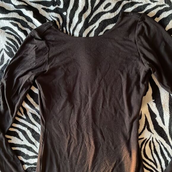 Naked wardrobe women’s black bodycon long sleeve midi dress back plunge v size s - Picture 8 of 12